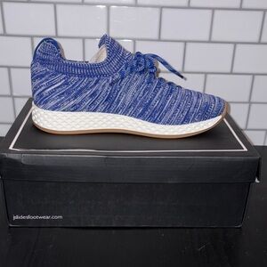 J Slides Blue Knit Sneakers